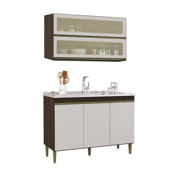 Armário Aéreo 2 Portas E Balcão Para Pia Chocolate/off White