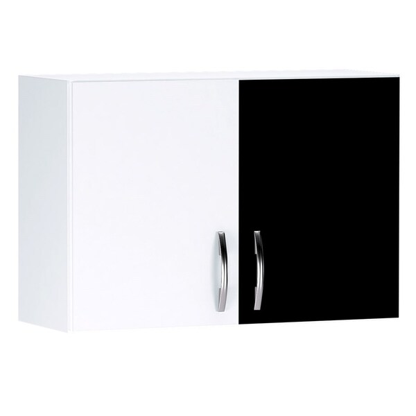 Armário Aéreo 2 Portas Para Cozinha 80cm Branco E  Preto - Aj