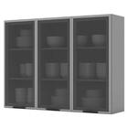 Armário Aéreo 3 Portas 120 Cm Com Vidro Belize Cinza Henn