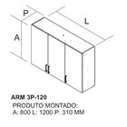 Armário Aéreo 3 Portas 120cm 100% Mdf Dobradiças Slow Motion