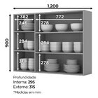 Armário Aéreo 3 Portas 120cm Com Vidro Belize  Cinza