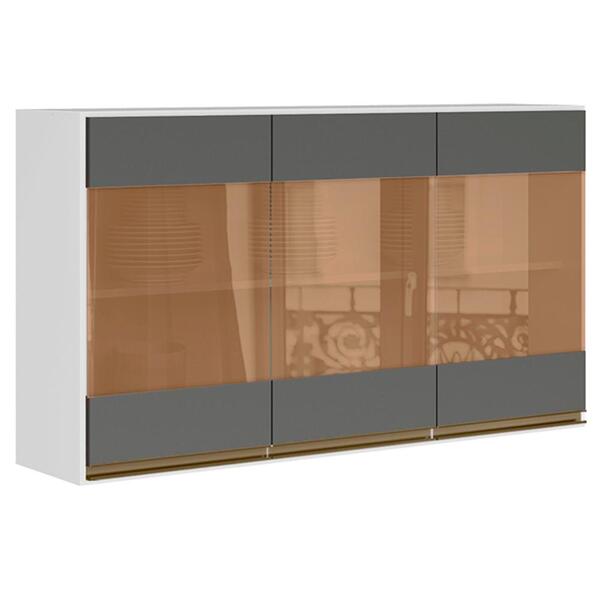 Armario Aereo 3 Portas Com Vidro Reflecta 120cm Mdf Kali Prem