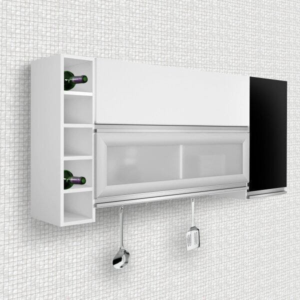 Armário Aéreo 3 Portas E Adega Ébano Espresso Móveis Ébano