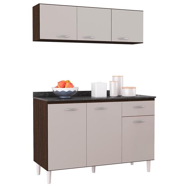 Armario Aereo 3 Portas E Balcao 120 Cm Chocolate Off White Po