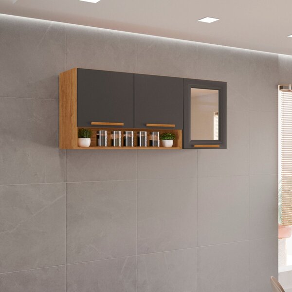 Armário Aéreo 3 Portas Reflecta Bella Cinamomo/graffite