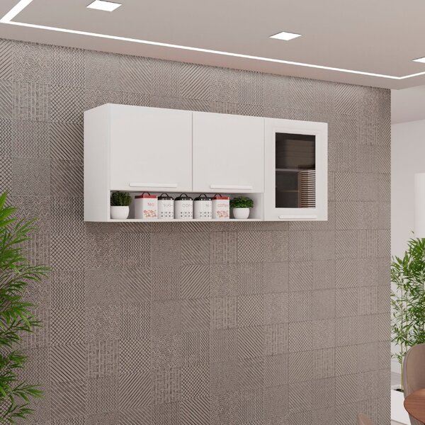 Armário Aéreo 3 Portas Vidro Fumê Bella Branco