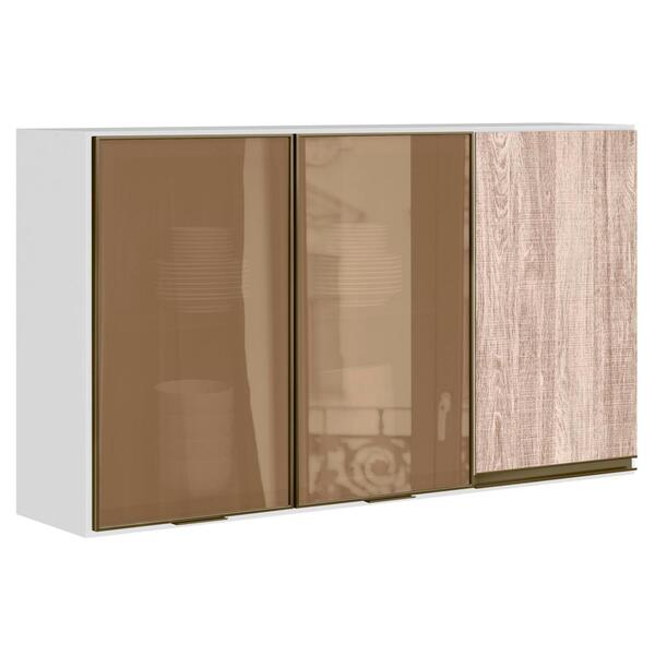 Armario Aereo 3 Portas Vidro Reflecta 120cm Mdf Kali Premium