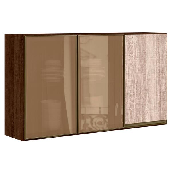 Armario Aereo 3 Portas Vidro Reflecta 120cm Mdf Kali Premium