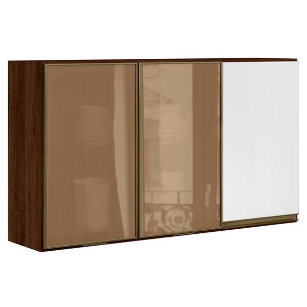 Armario Aereo 3 Portas Vidro Reflecta 120cm Mdf Kali Premium