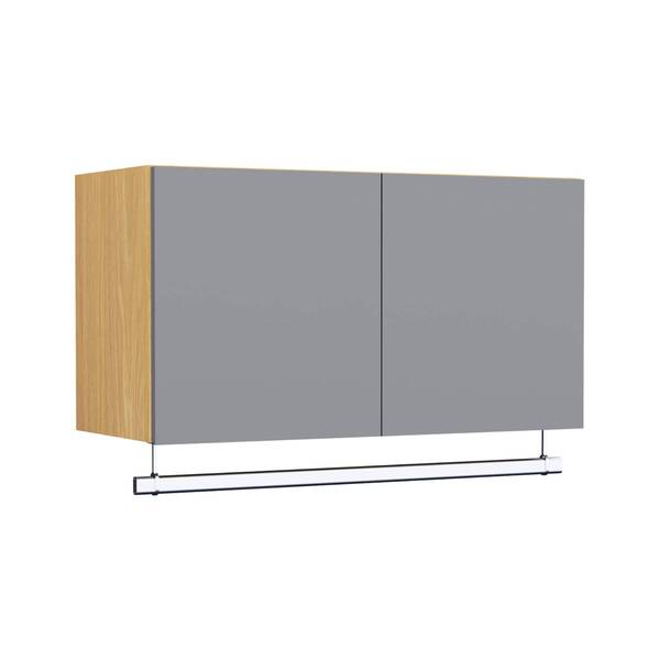 Armário Aéreo 2 Portas 42,5x80x36,5cm Madeira Freijo e Cinza Puro Cabideiro Luciane