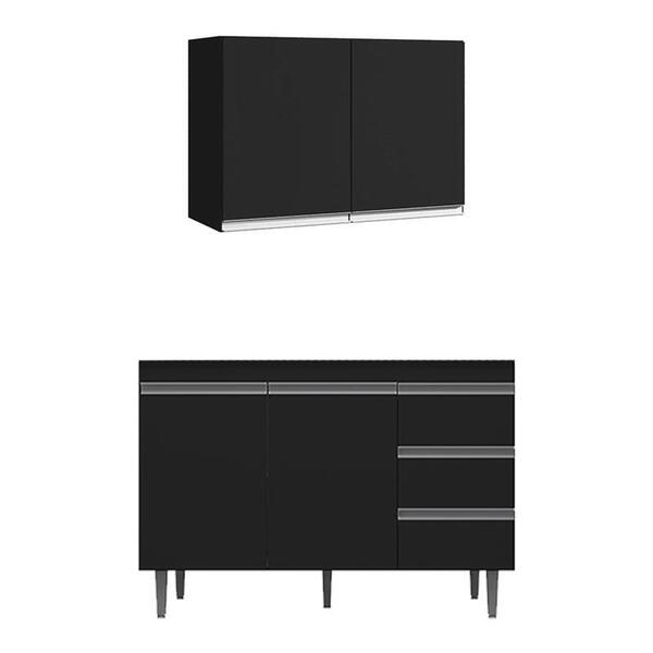 Armário Aéreo 80 Cm Com Balcão De Pia 100 Cm Andréia Preto –