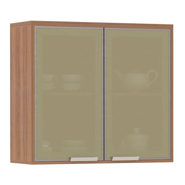 Armário Aéreo 80cm 2 Portas Vidro Reflecta 1 Prateleira Lari