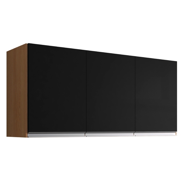Armário Aéreo Andréia 120 Cm 3 Portas Amendoa Preto Ajl