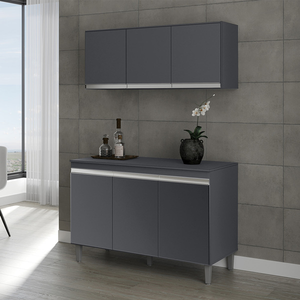 Armário Aéreo Andréia E Balcão Gabinete Sem Tampo Manu 120cm