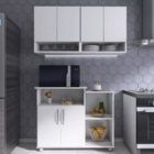 Armário Aéreo Branco 4 Portas Suspenso Cozinha Parede + Frute