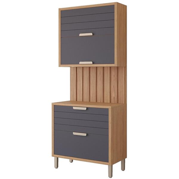 Armário Aéreo Com Balcão E Painel Ripado Eloise 80cm