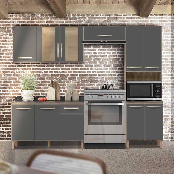 Armário Aéreo Com Torre Quente E Balcão Para Cozinha Carvalho