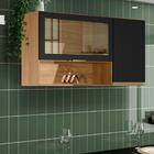 Armário Aéreo Com Vidro Reflecta 2 Portas Nature Preto Fosco