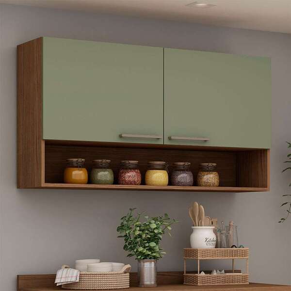 Armário Aéreo Conecta 2 Pt Ébano E Alecrim