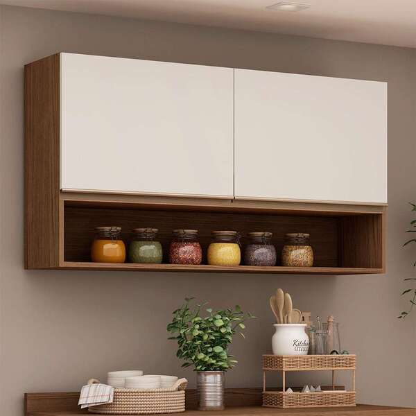 Armário Aéreo Conecta 2 Pt Ébano E Off White