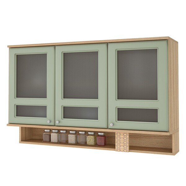 Armário Aéreo Cozinha 120 Cm 3 Portas 1 Prateleira Com Vidro