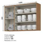 Armário Aéreo Cozinha 120 Cm Requinte 3 Portas Nature/areia H