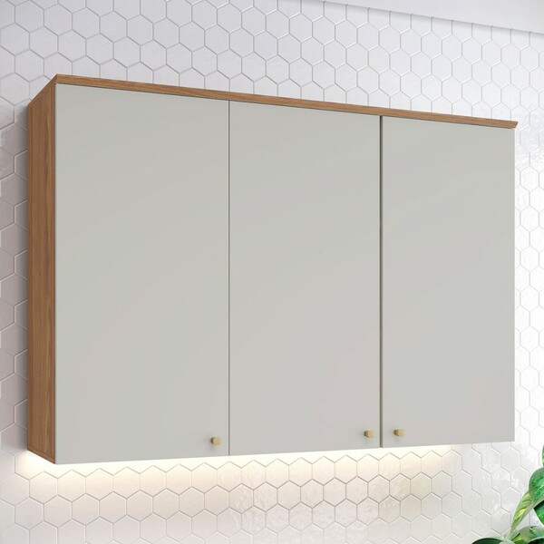 Armário Aéreo Cozinha 120 Cm Requinte 3 Portas Nature/areia H