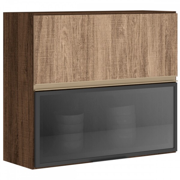 Armário Aéreo Cozinha 2 Portas Basculante 100% Mdf Amêndoa Rú