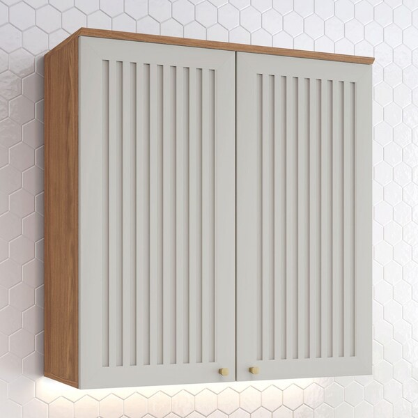 Armário Aéreo Cozinha 80 Cm Requinte 2 Portas Ripado Nature/a