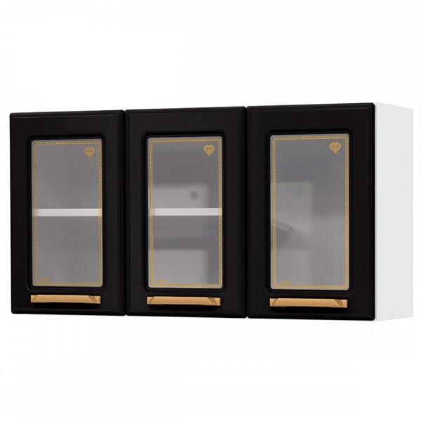 Armário Aéreo Cozinha Em Aço Diamante 3 Portas Com Vidro Bran