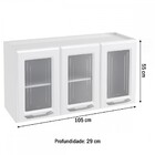 Armário Aéreo Cozinha Em Aço Topázio 3 Portas Com Vidro Branc