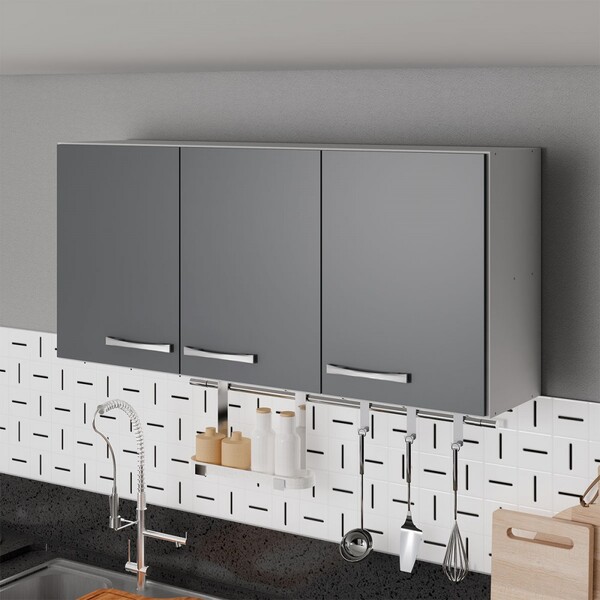 Armário Aéreo Cozinha Genebra 3 Portas Branco/cinza - Pnr Móv