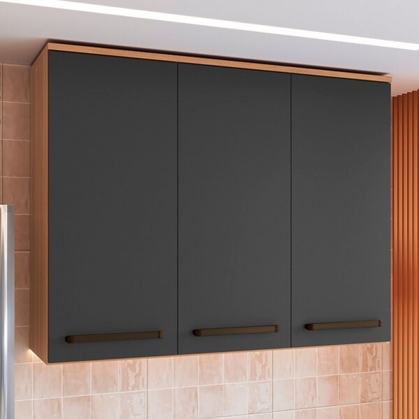 Armário Aéreo Cozinha Isabelle 3 Portas Freijó/grafite - Delm