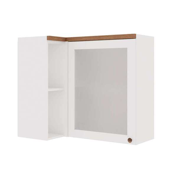 Armário Aéreo De Canto Iluminata Com Vidro 1 Pt Branco