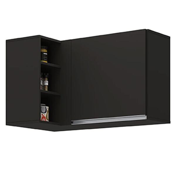 Armário Aéreo De Canto Reto Com Nicho Adega Austin Preto - Lu