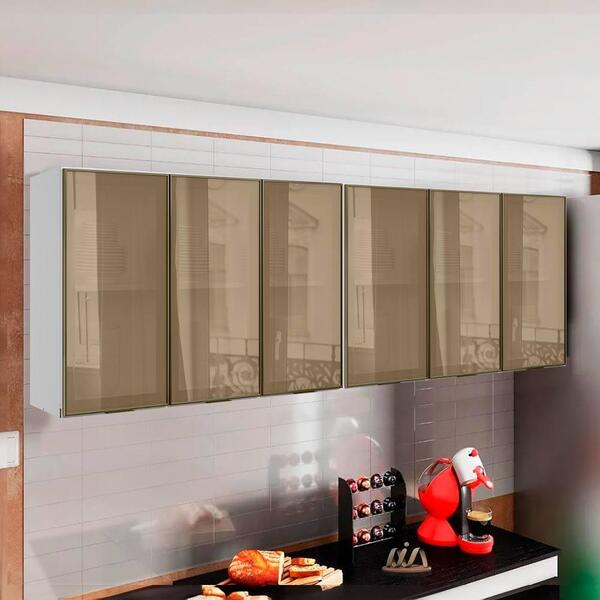 Armário Aéreo De Cozinha 100% Mdf 6 Portas Vidro Reflecta 120