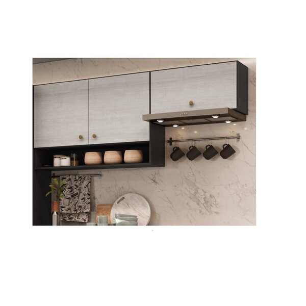 Armario Aereo De Cozinha 3 Portas Atenas  Grafite/snow