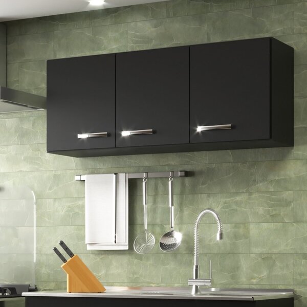 Armário Aéreo De Cozinha 3 Portas Carolina  Preto