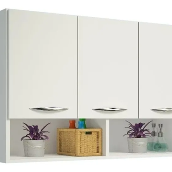 Armário Aéreo De Cozinha 3 Portas Com Nicho Branco