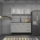 Armário Aéreo De Cozinha Cinza Em Aço 144cm Com Porta De Vidr