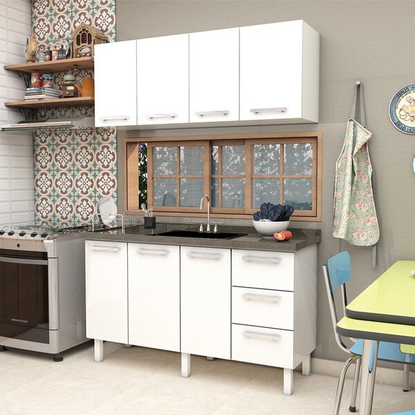 Armário Aéreo De Cozinha Em Aço 150cm 4 Portas Vênus  Branco