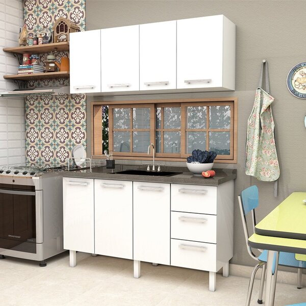 Armário Aéreo De Cozinha Em Aço 160cm 4 Portas Vênus  Branco