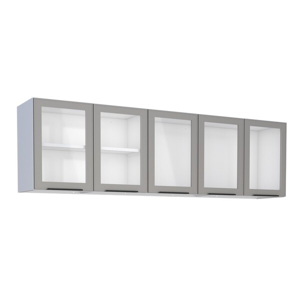 Armário Aéreo De Cozinha Em Aço Cinza 192cm C/ Porta De Vidro