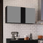 Armário Aéreo De Cozinha Lavanderia 02 Portas Agata Preto E C