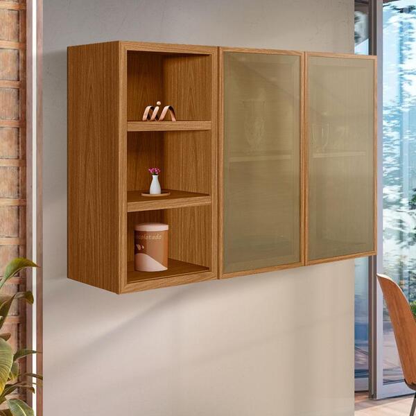 Armário Aéreo Duplo Com Porta Com Vidro Reflecta Nature Off W