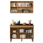 Armário Aéreo E Balcão 119cm Com Tampo 3 Portas Karen P14 Nat