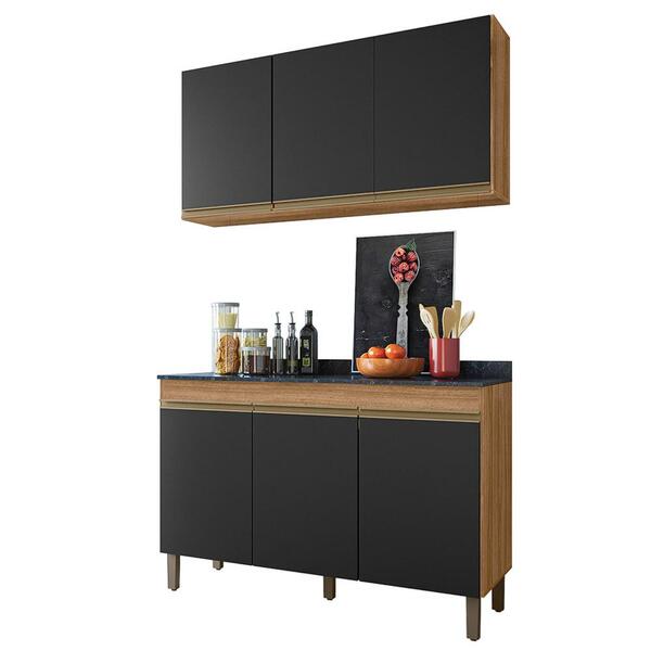 Armário Aéreo E Balcão 119cm Com Tampo 3 Portas Karen P14 Nat