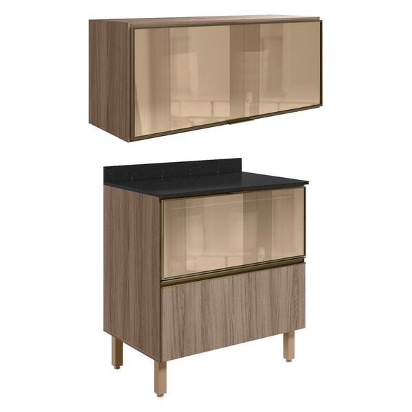 Armario Aereo E Balcao 1p 2g Vidro Mdf Kali Nicioli