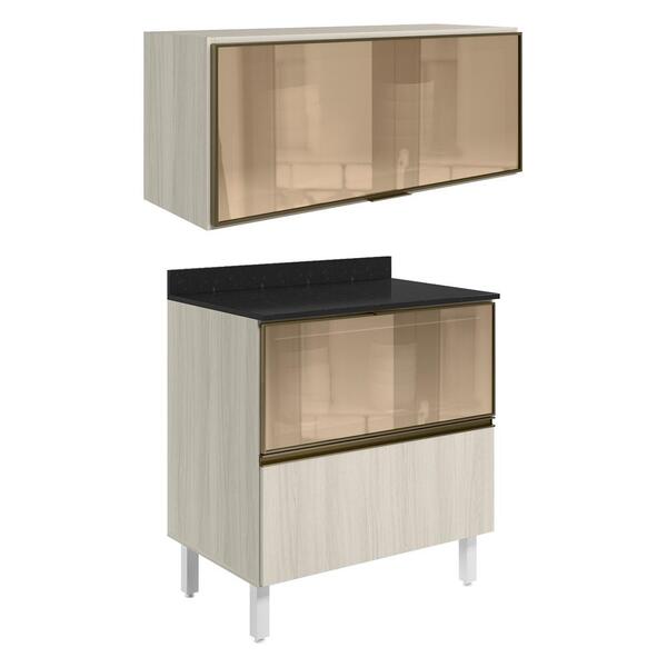 Armario Aereo E Balcao 1p 2g Vidro Mdf Kali Nicioli