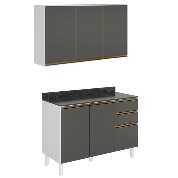 Armario Aereo E Balcao Com Tampo 120cm Mdf Kali Premium Nicio